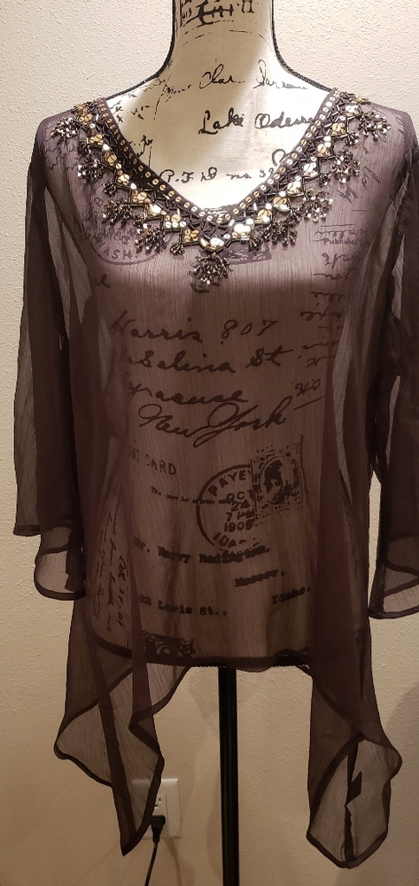 BKE Boutique sheer beaded open back top NWOT